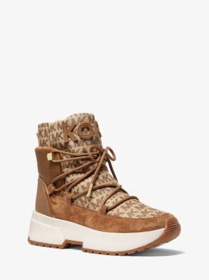 michael michael kors cassia logo jacquard and suede boot